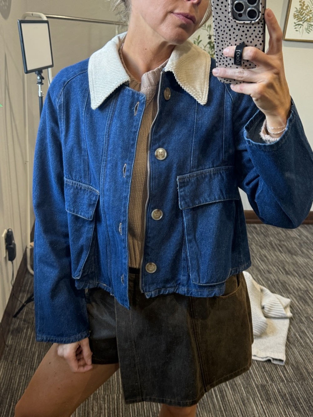 Denim Jacket with Cream Corduroy Collar
